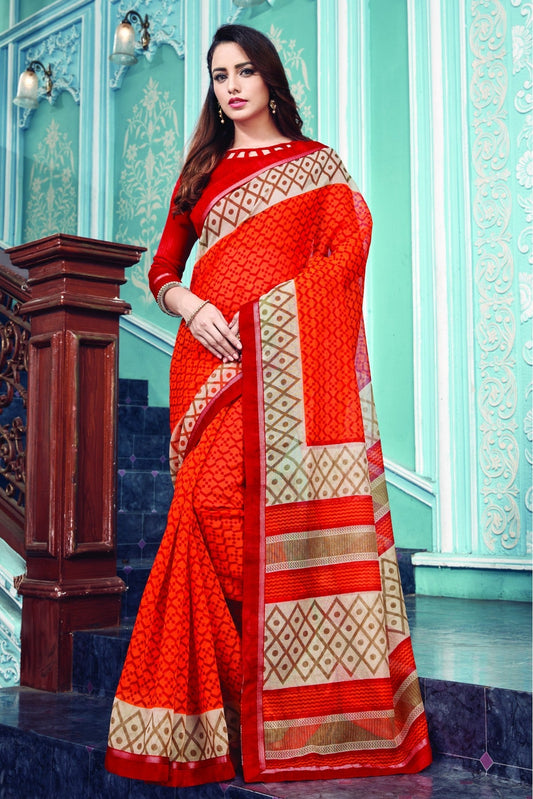 Orange Colour Kota Printed Saree