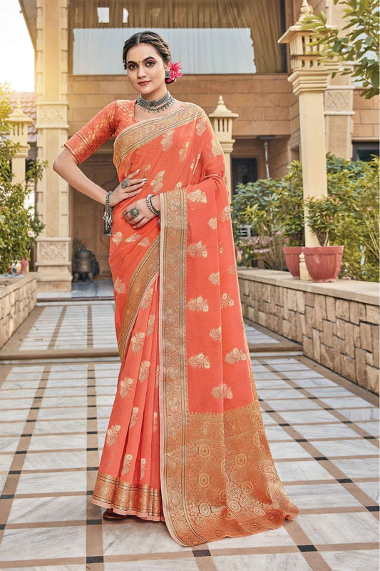 Orange Colour Linen Woven Saree