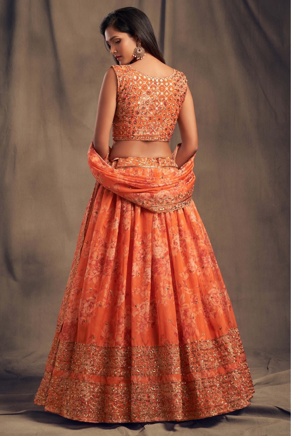 Orange Colour Organza Lehenga Choli