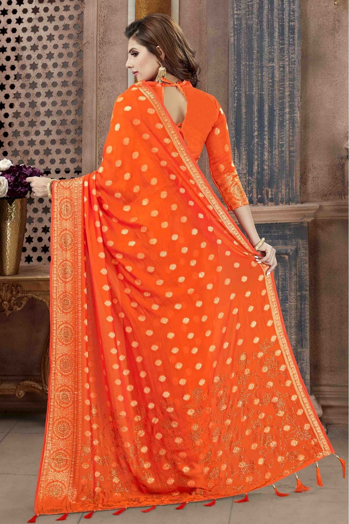 Orange Colour Silk Designer Saree