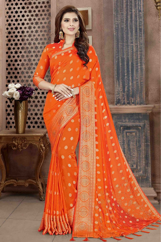 Orange Colour Silk Designer Saree