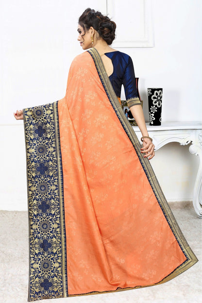 Orange Colour Silk Jacqaurd Embroidery Saree