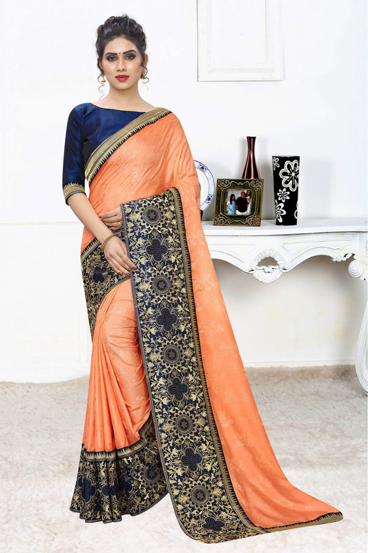 Orange Colour Silk Jacqaurd Embroidery Saree