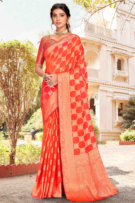 Orange Colour Soft Silk Designer Saree