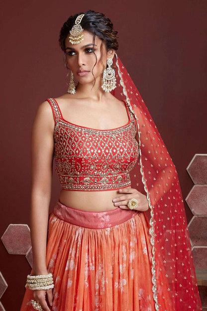 Orange Organza Silk Designer Lehenga Choli