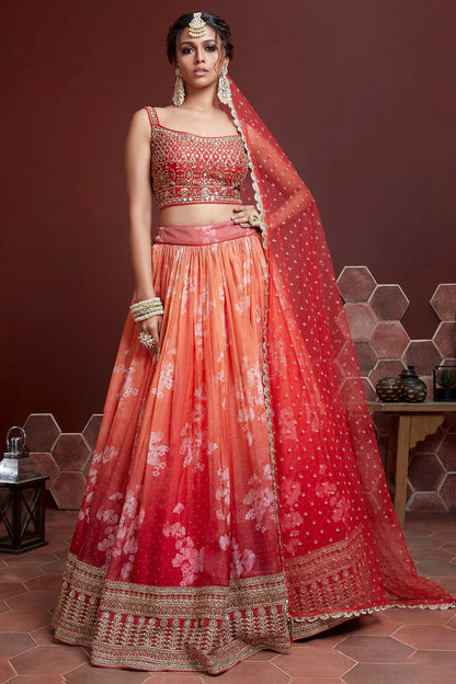 Orange Organza Silk Designer Lehenga Choli