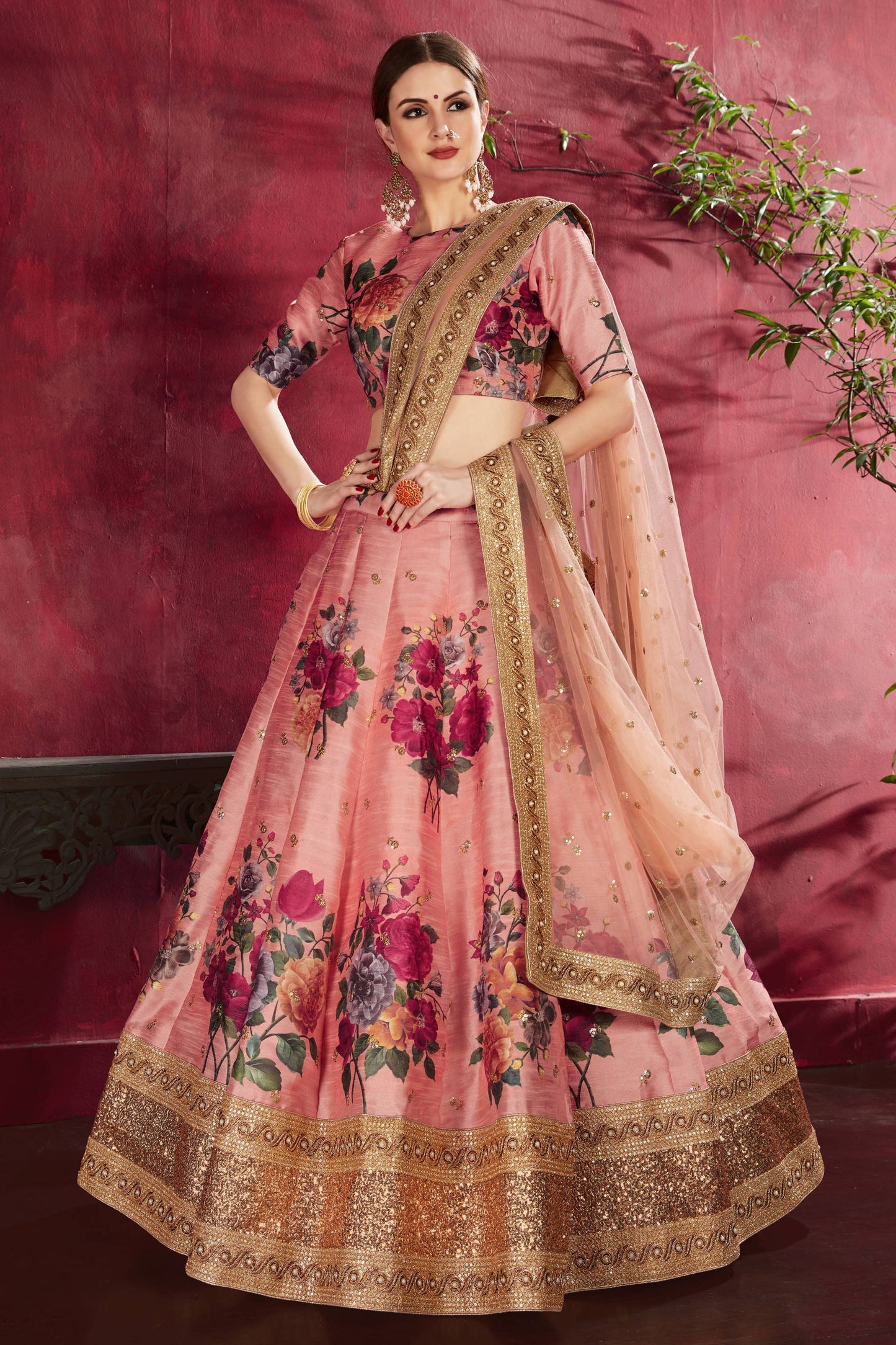 Peach Banglori Silk Designer Lehenga Choli