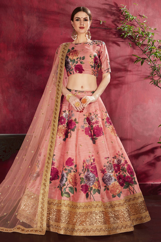 Peach Banglori Silk Designer Lehenga Choli