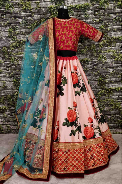 Peach Colour Art Silk and Banglori Silk Lehenga Choli