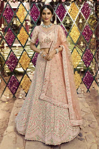 Peach Colour Crepe Embroidery Bridal Lehenga Choli