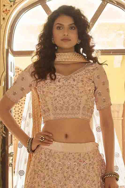 Peach Colour Crepe Embroidery Lehenga Choli