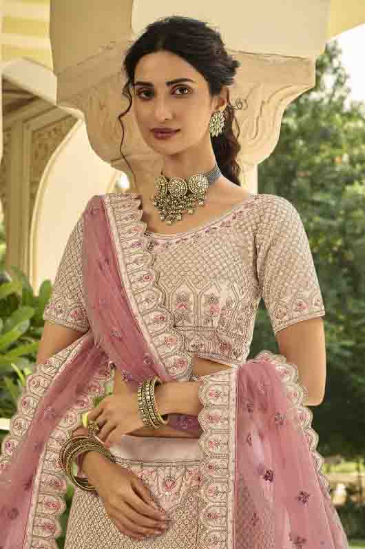 Peach Colour Crepe Embroidery Lehenga Choli