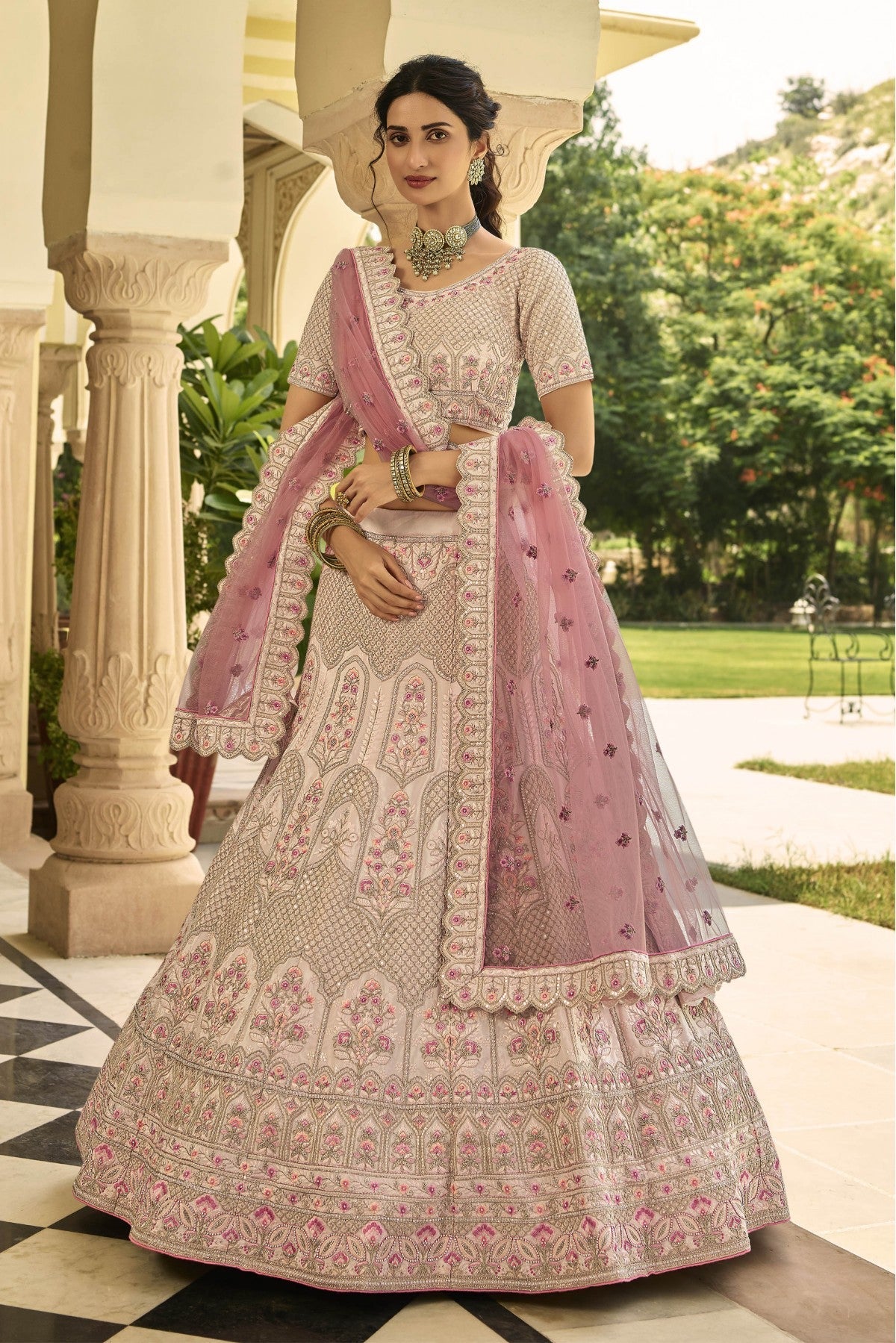 Peach Colour Crepe Embroidery Lehenga Choli