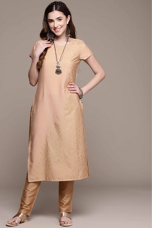 Peach Colour Crepe Foil Print Kurti