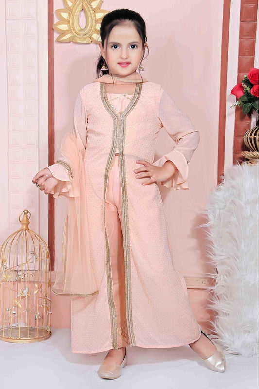 Peach Colour Faux Georgette Party Wear Pant Style Suit