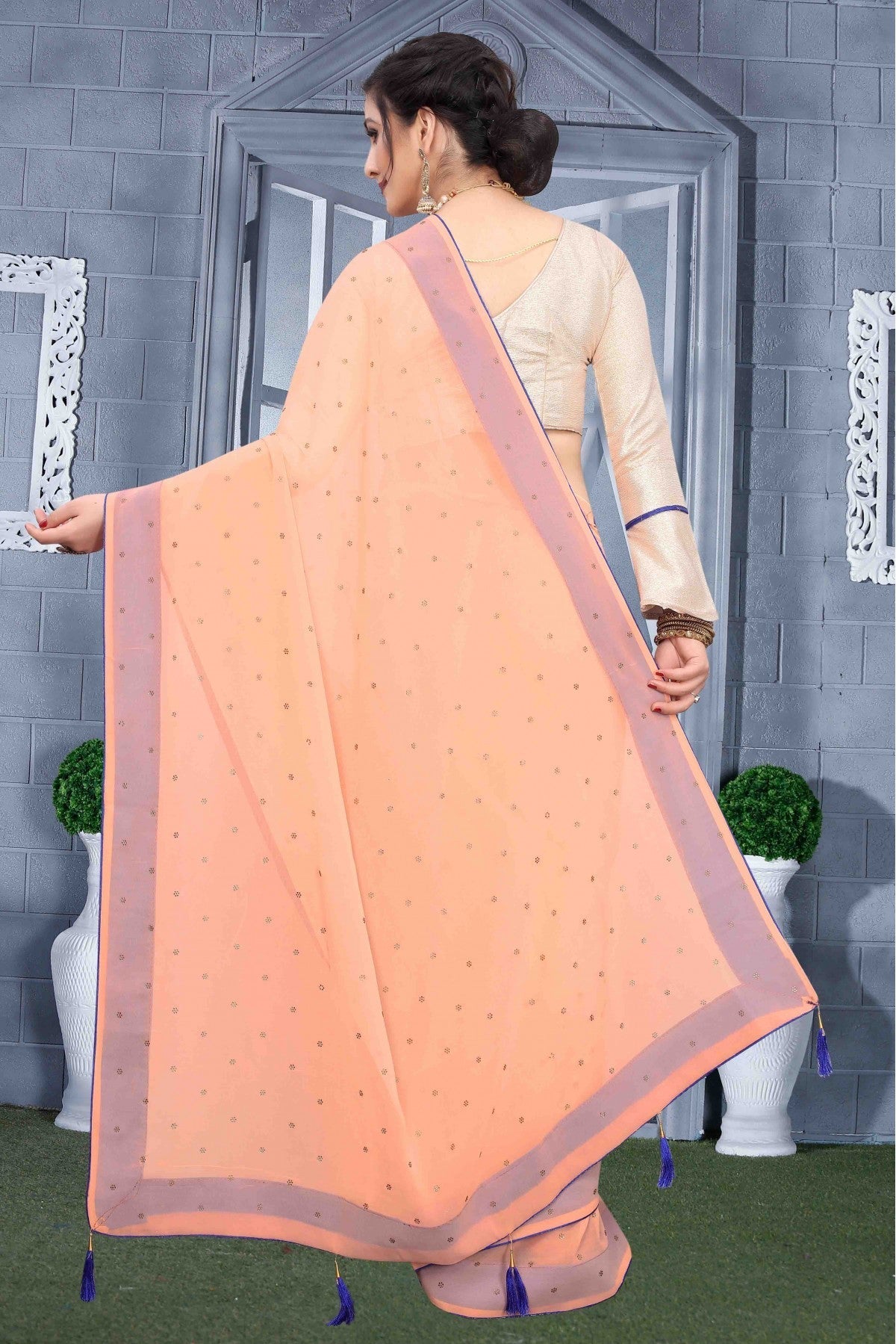 Peach Colour Georgette Party Wear Saree