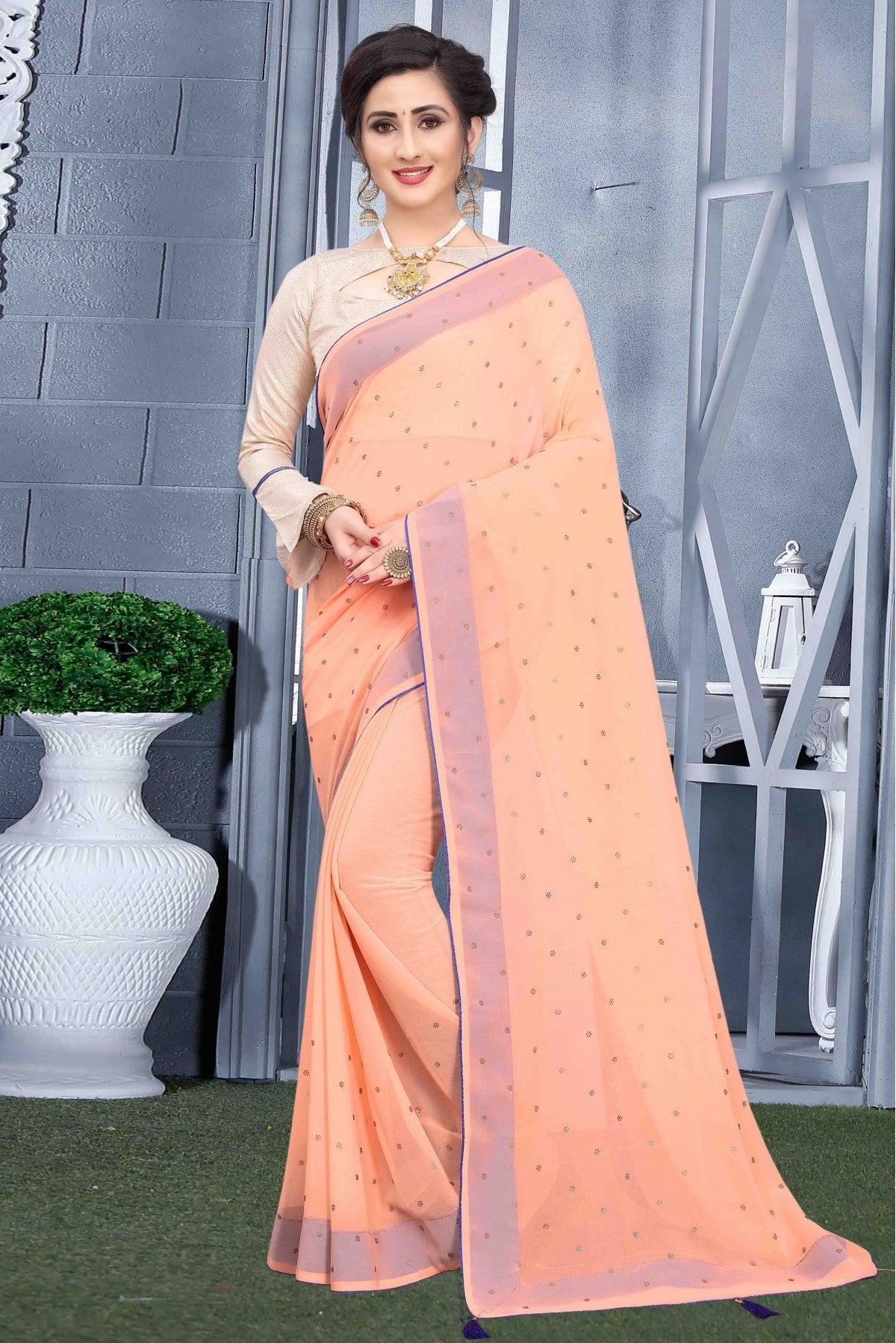 Peach Colour Georgette Party Wear Saree