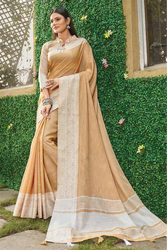 Peach Colour Linen Woven Saree