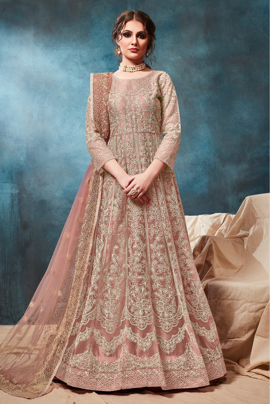 Peach Colour Net Anarkali Suit