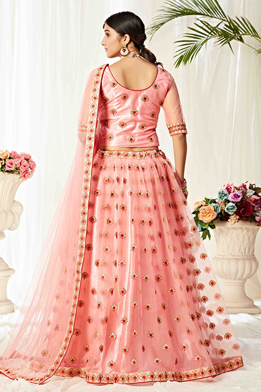 Peach Colour Net Designer Lehenga Choli