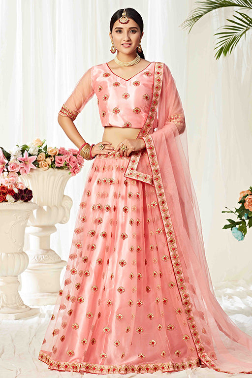 Peach Colour Net Designer Lehenga Choli