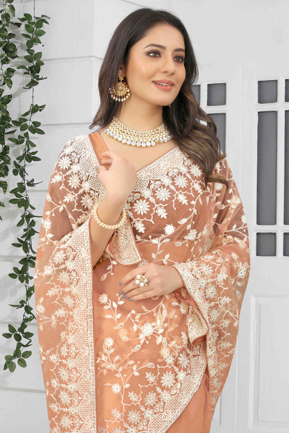 Peach Colour Net Designer Saree