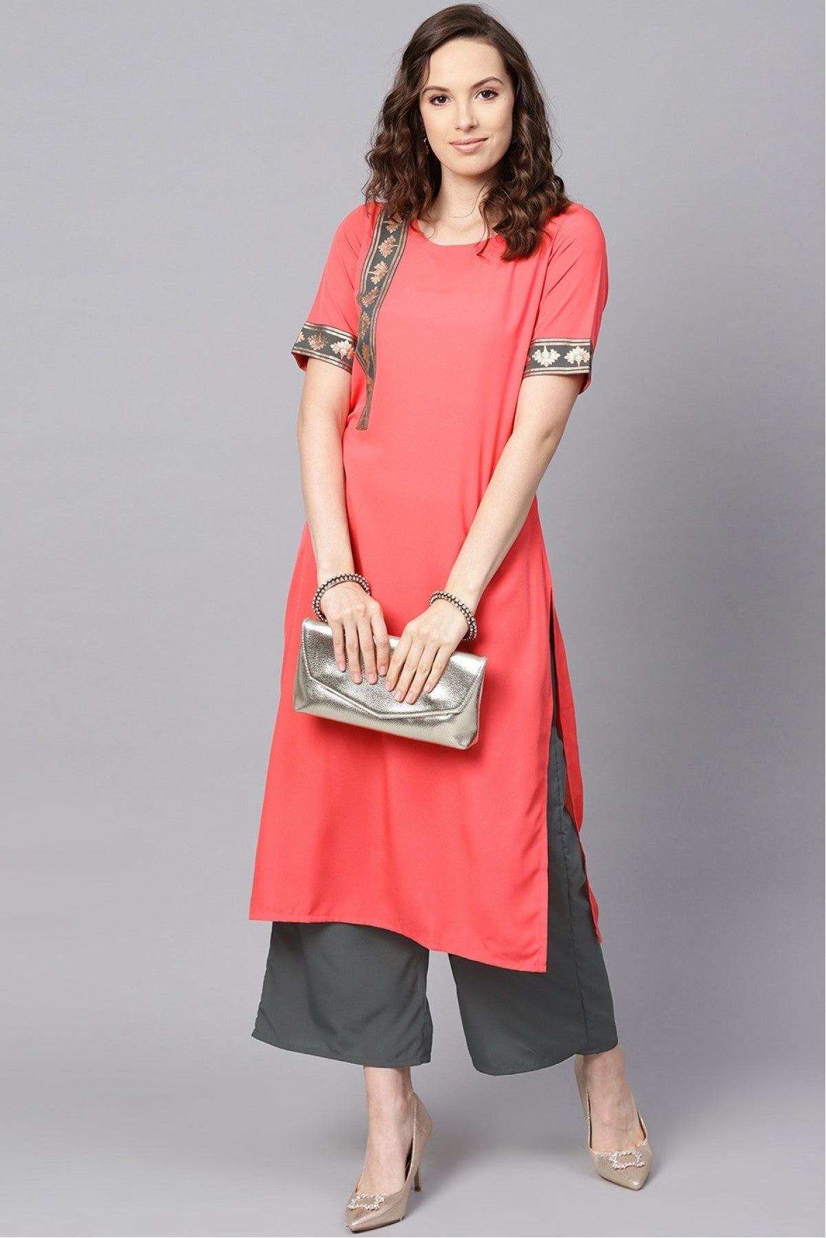 Peach Colour Plus Size Crepe Kurta Set