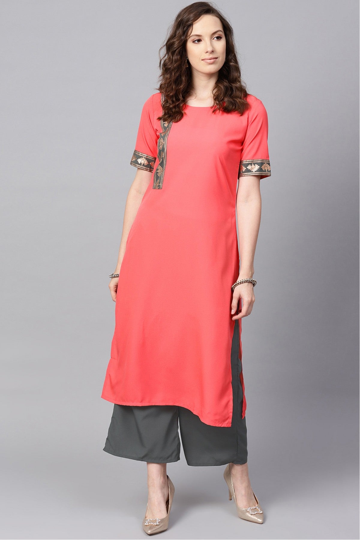 Peach Colour Plus Size Crepe Kurta Set