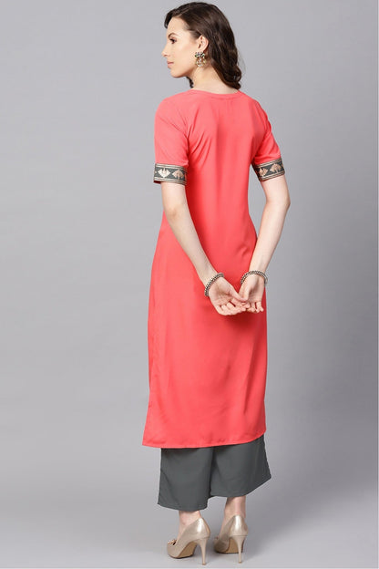 Peach Colour Plus Size Crepe Kurta Set