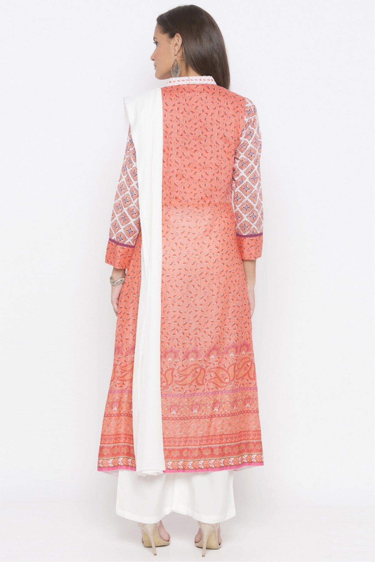 Peach Colour Plus Size Stitched Cotton Embroidery Palazzo Pant Suit