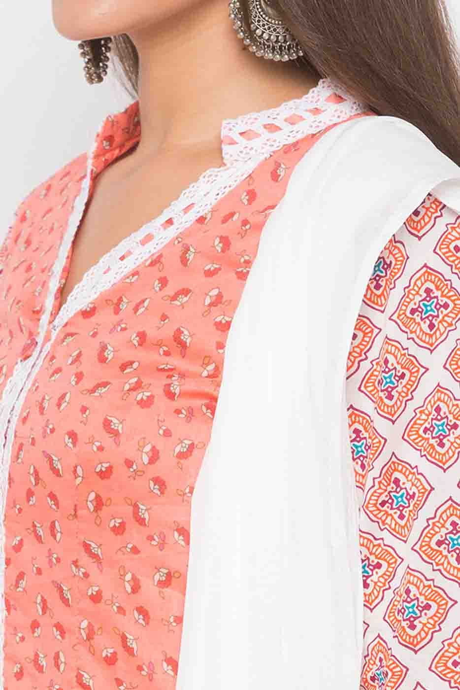 Peach Colour Plus Size Stitched Cotton Embroidery Palazzo Pant Suit