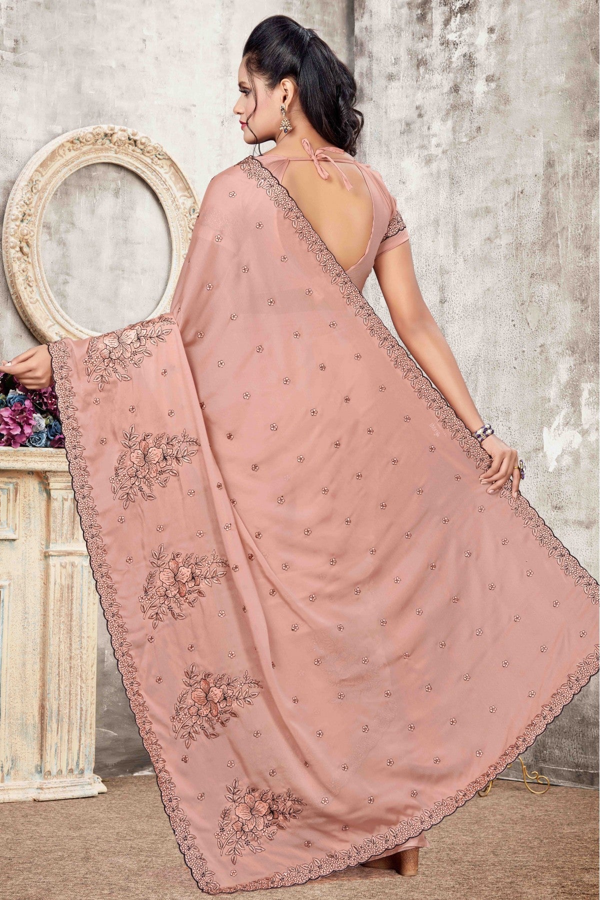 Peach Colour Rangoli Silk Designer Saree