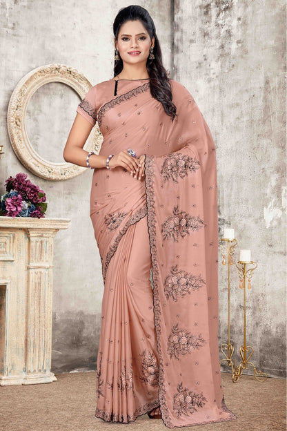 Peach Colour Rangoli Silk Designer Saree