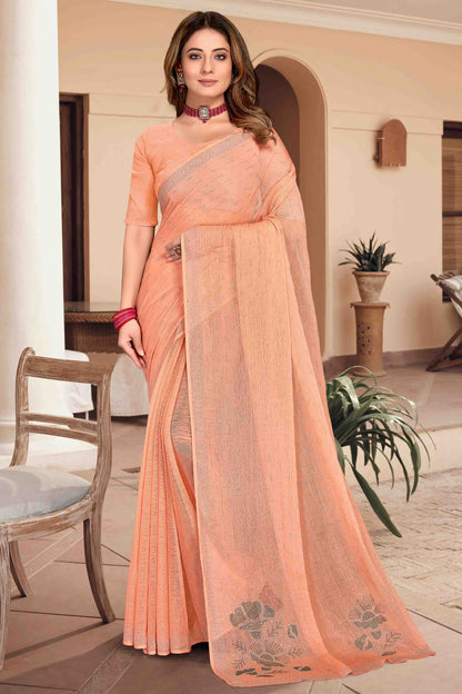 Peach Colour Simmer Chiffon Designer Saree