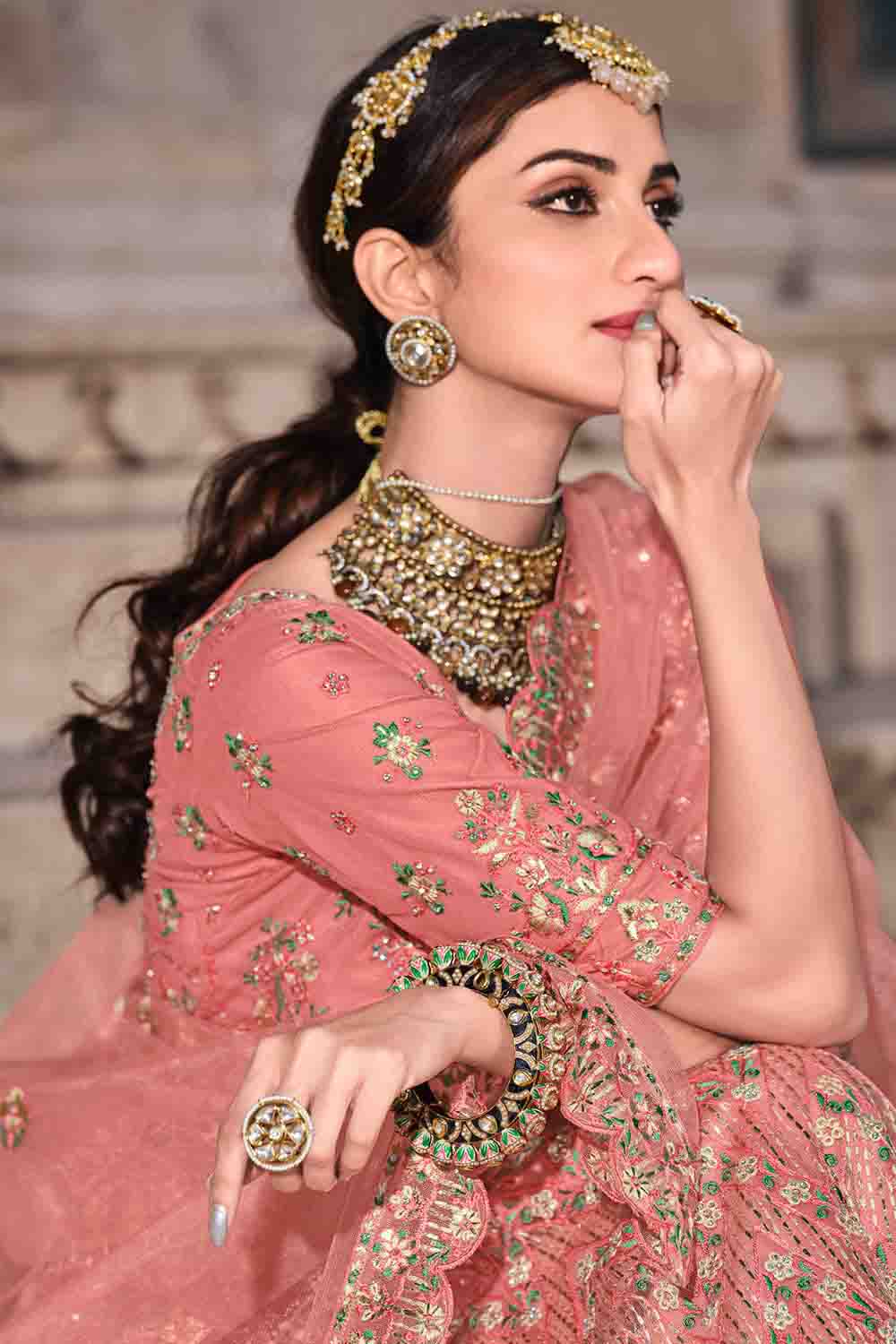 Peach Colour Soft Net Zari Work Lehenga Choli