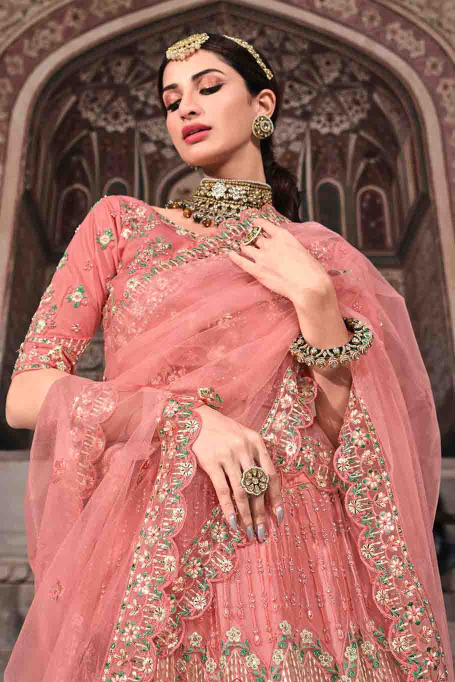 Peach Colour Soft Net Zari Work Lehenga Choli