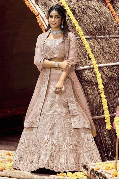 Peach Colour Velvet Resham Work Lehenga Choli