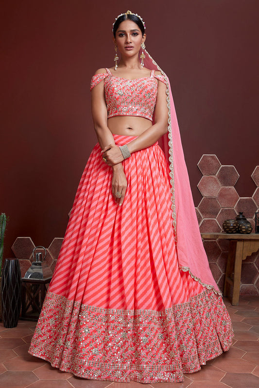 Peach Organza Silk Designer Lehenga Choli