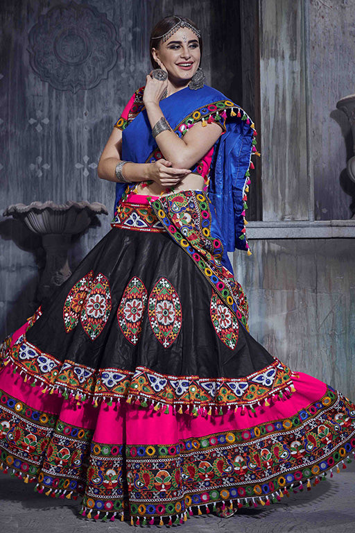 Pink And Black Colour Art Silk Navratri Lehenga Choli