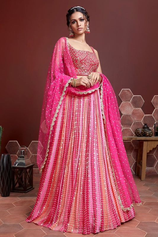 Pink Chinnon Silk Designer Lehenga Choli