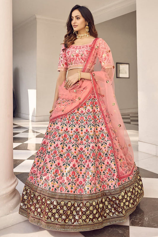 Pink Colour Art Silk Embroidery Lehenga Choli