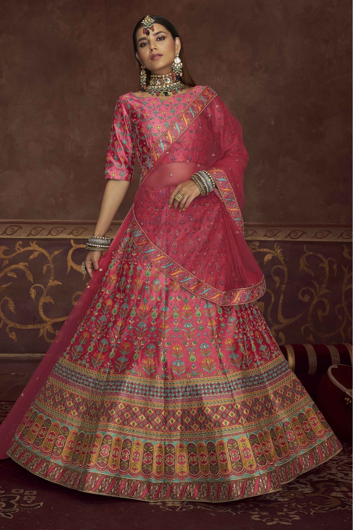 Pink Colour Art Silk Embroidery Lehenga Choli