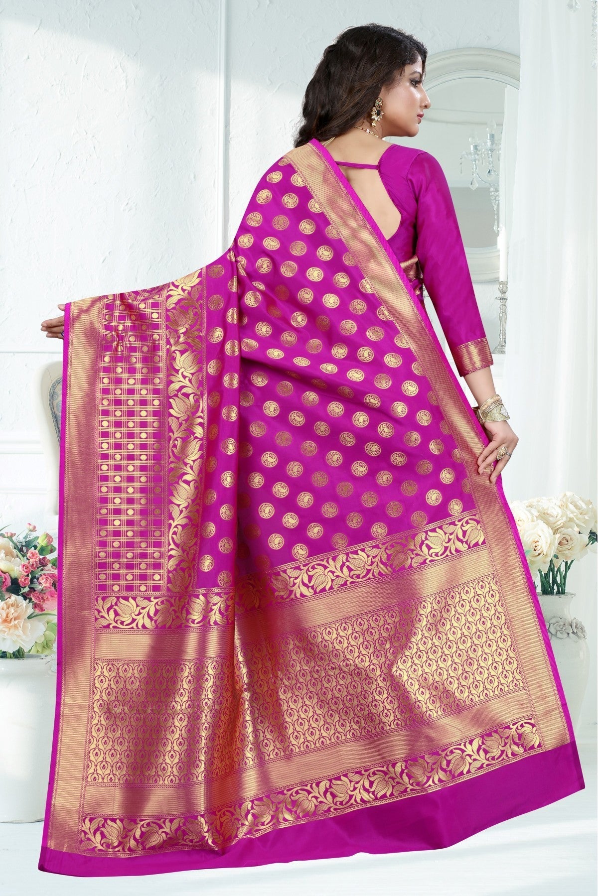 Pink Colour Banarasi Art Silk Woven Saree