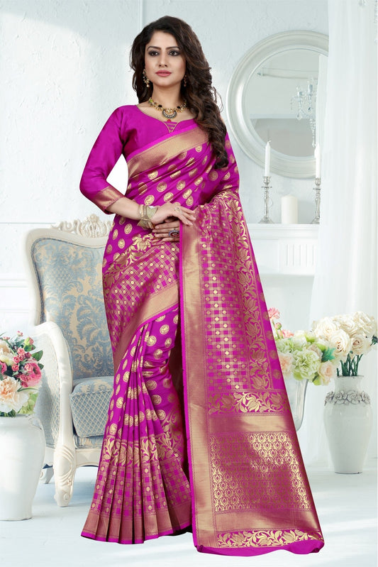 Pink Colour Banarasi Art Silk Woven Saree