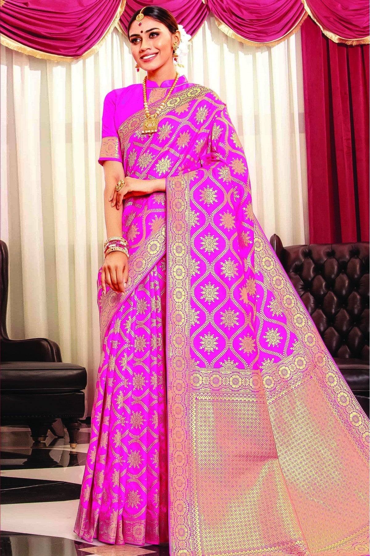 Pink Colour Banarasi Silk Traditional Saree