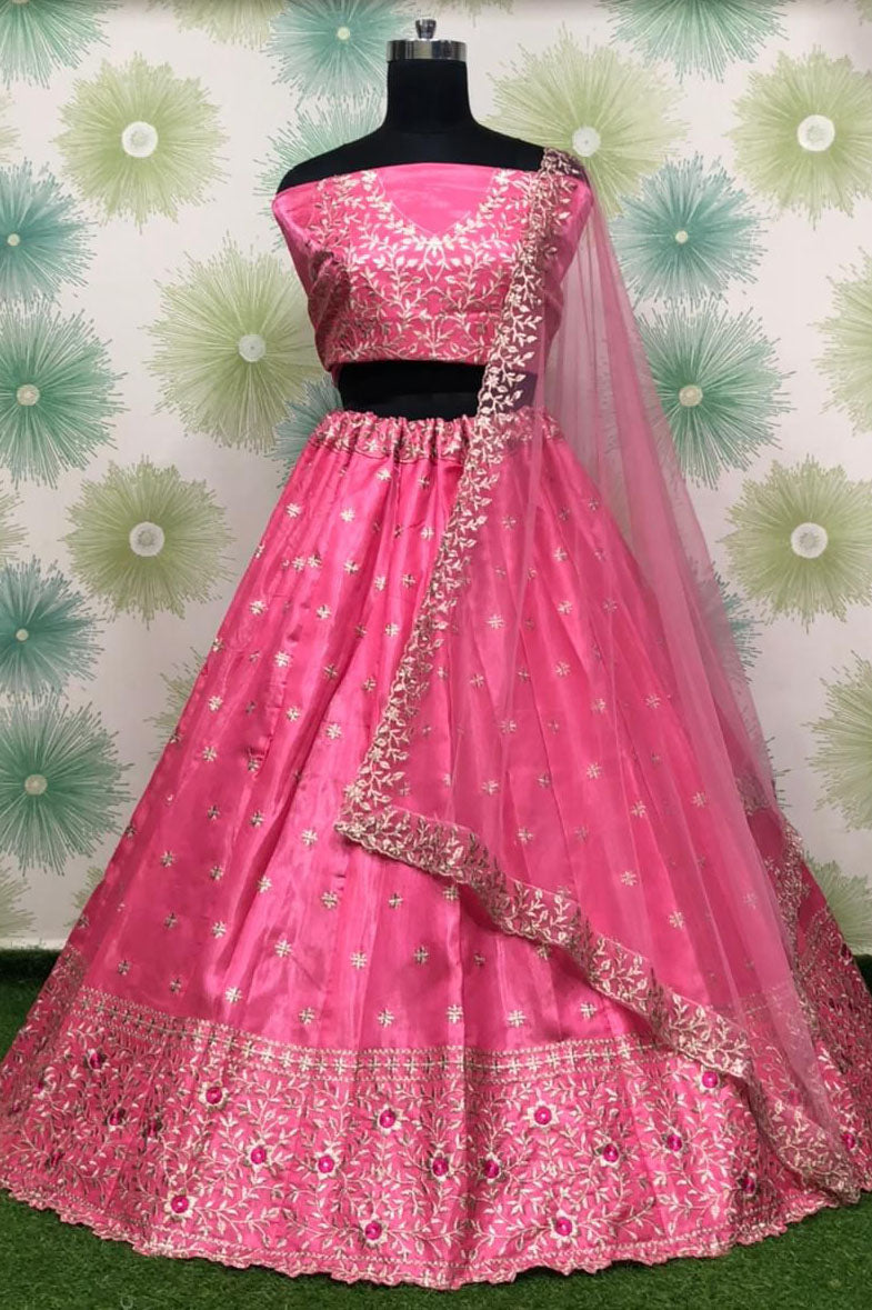 Pink Colour Bangalori Satin and Silk Lehenga Choli