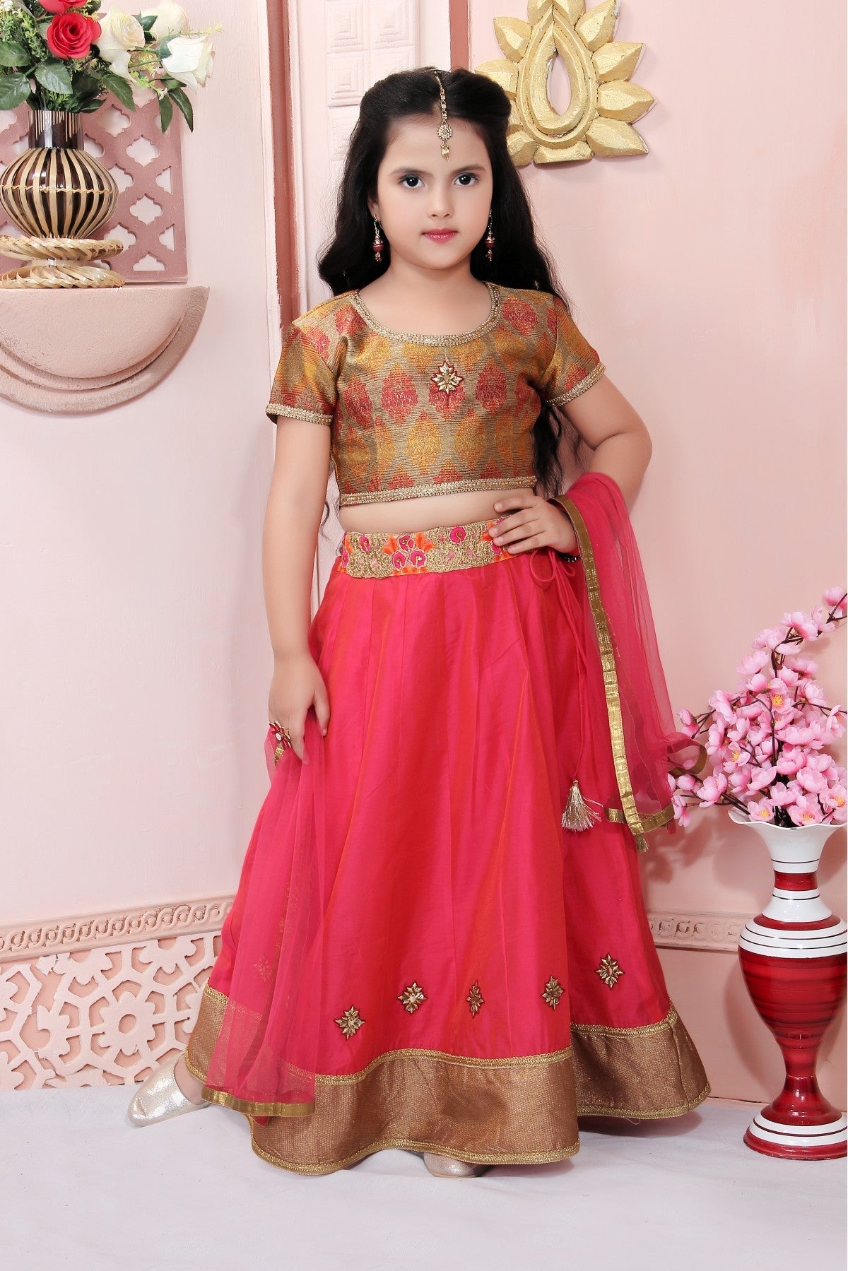 Pink Colour Chanderi Silk Embroidery Lehenga Choli VSGW1070027