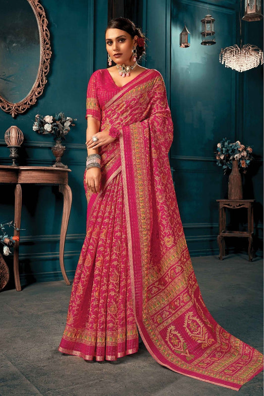 Pink Colour Cotton Printed Saree