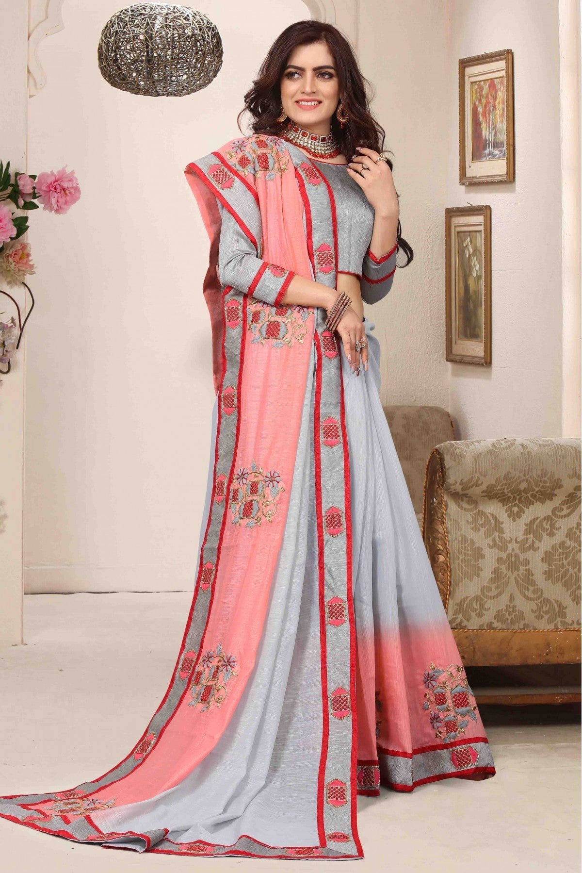 Pink Colour Cotton Silk Designer Saree