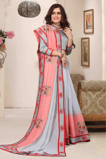 Pink Colour Cotton Silk Designer Saree